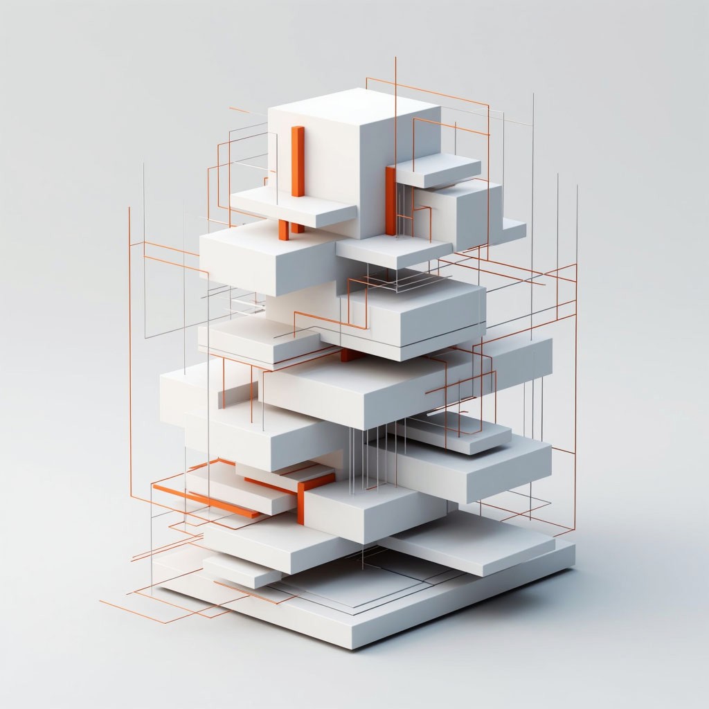 Illustration of content structure with blocks and connecting lines symbolizing content strategy and SEO copywriting.